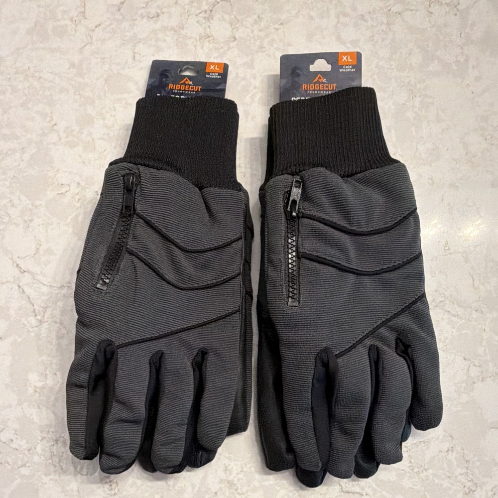 2 Work Gloves Ridgecut XL Performance Textured Palm Cold Weather Black/Gray NEW
